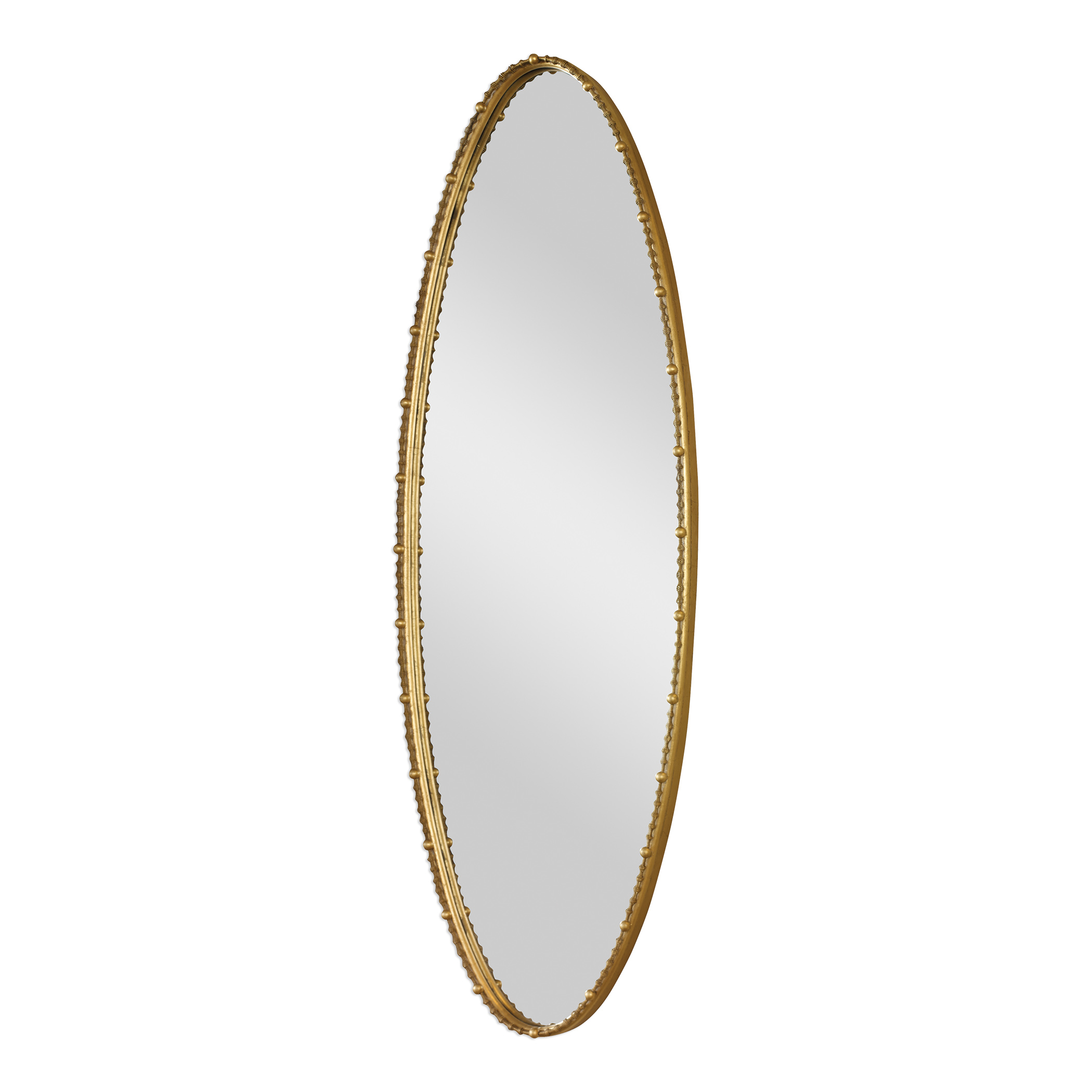 Tall Beaded Gold Oval Wall Mirror